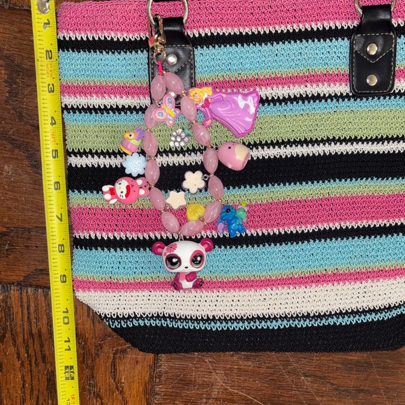 Striped vintage Multicolor Tote Bag with Black Handles - Picture 4 of 8